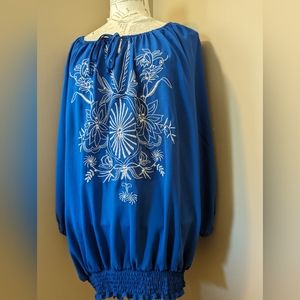 Lane Bryant 18/20 Blue Embellished Embroidered Pullover Blouse